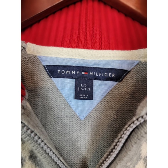 Tommy Hilfiger Boys Size Large 16/18 1/4 Zip up Winter Snowflake Sweater Gray - Picture 4 of 5